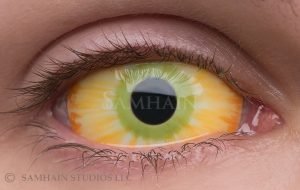 Grinch – hand-painted custom contact lens | Samhain Contact Lenses