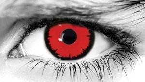 Angelic Red – hand-painted custom contact lens | Samhain Contact Lenses